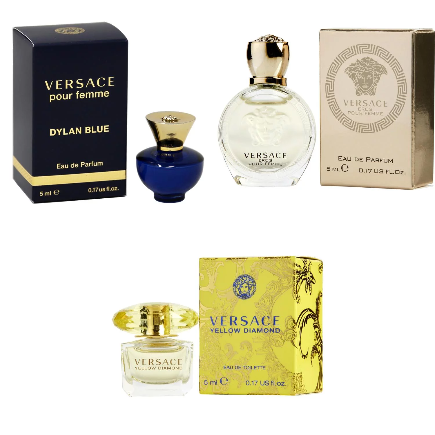 Versace Dylan Blue Femme EDP, Eros Women EDP, Yellow Diamond  EDT - 5ml 3PK Kit