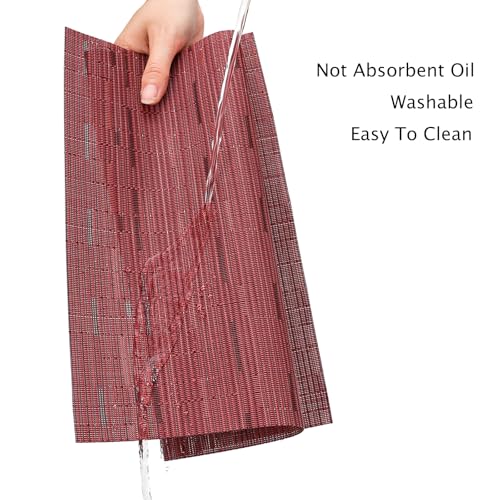 Myir JUN Placemats Set of 8, Vinyl Woven Placemats Place Mats Indoor Set of 8 Washable Table Mats Non-Slip Place mats for Dining Table (Orange, Set of 8)