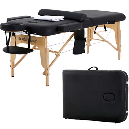 BestMassage Massage Bed Portable Massage Table 28 inche Wide Lash Bed Heigh Adjustable 2 Folding PU Leather with Towel Hanger Oil Pouch Half Bolster Round Bolster Non-Woven Bag