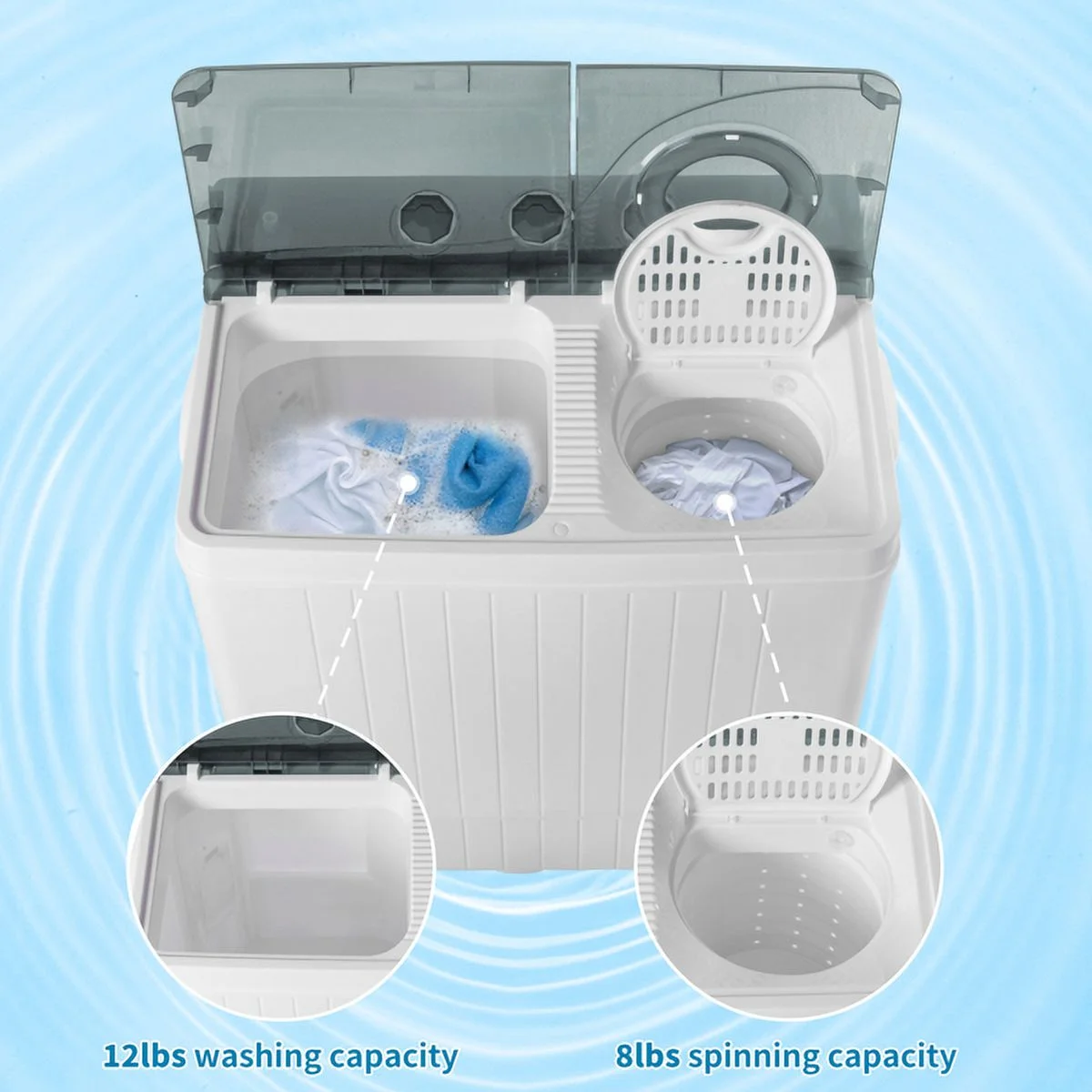 SYTHERS 26lbs Semi-Automatic Washing Machine, 18lbs Washer Mini Laundry Machine 8lbs Spinner Washer Combo with Drain Pump