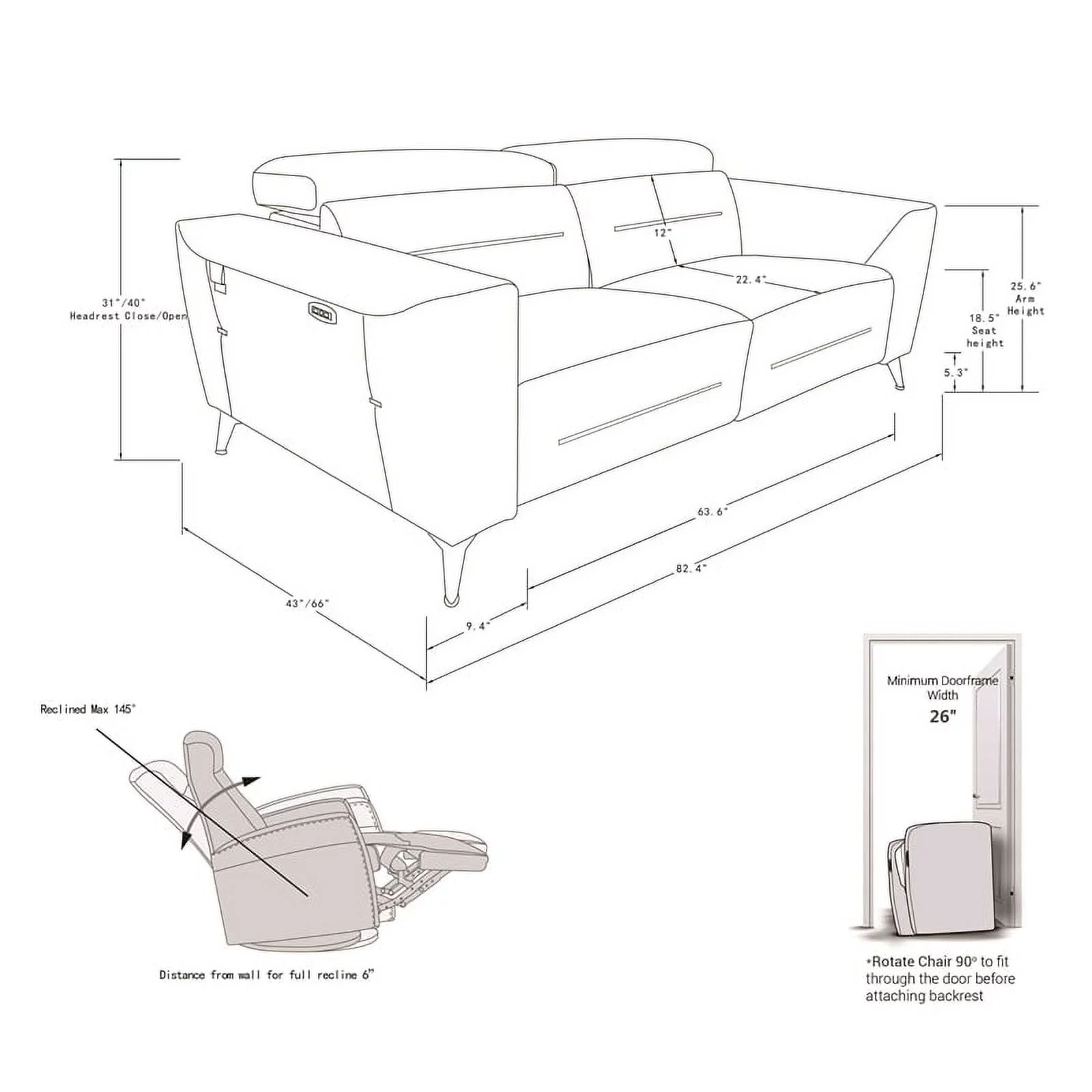 Titan Furnishings Italian Leather Sofa with Power Recliner in White