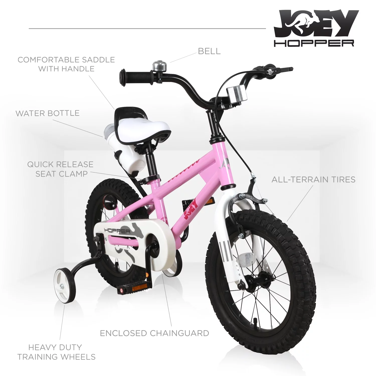 Joey Hopper 14 Inch Easy Assembly Kid's Bicycle, Bell Included, Pink