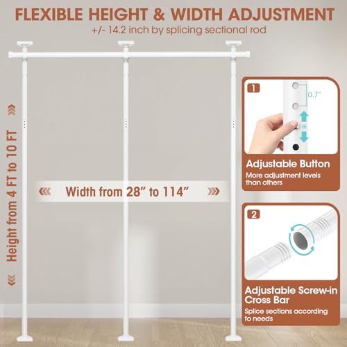 Room Divider No Drilling Curtain Rod Wall Divider for Room Separation, 4-10ft(H) 28-114inch(W) Adjustable, Heavy Duty Partition Space Separator Freestanding Tension Curtain Stand, Black