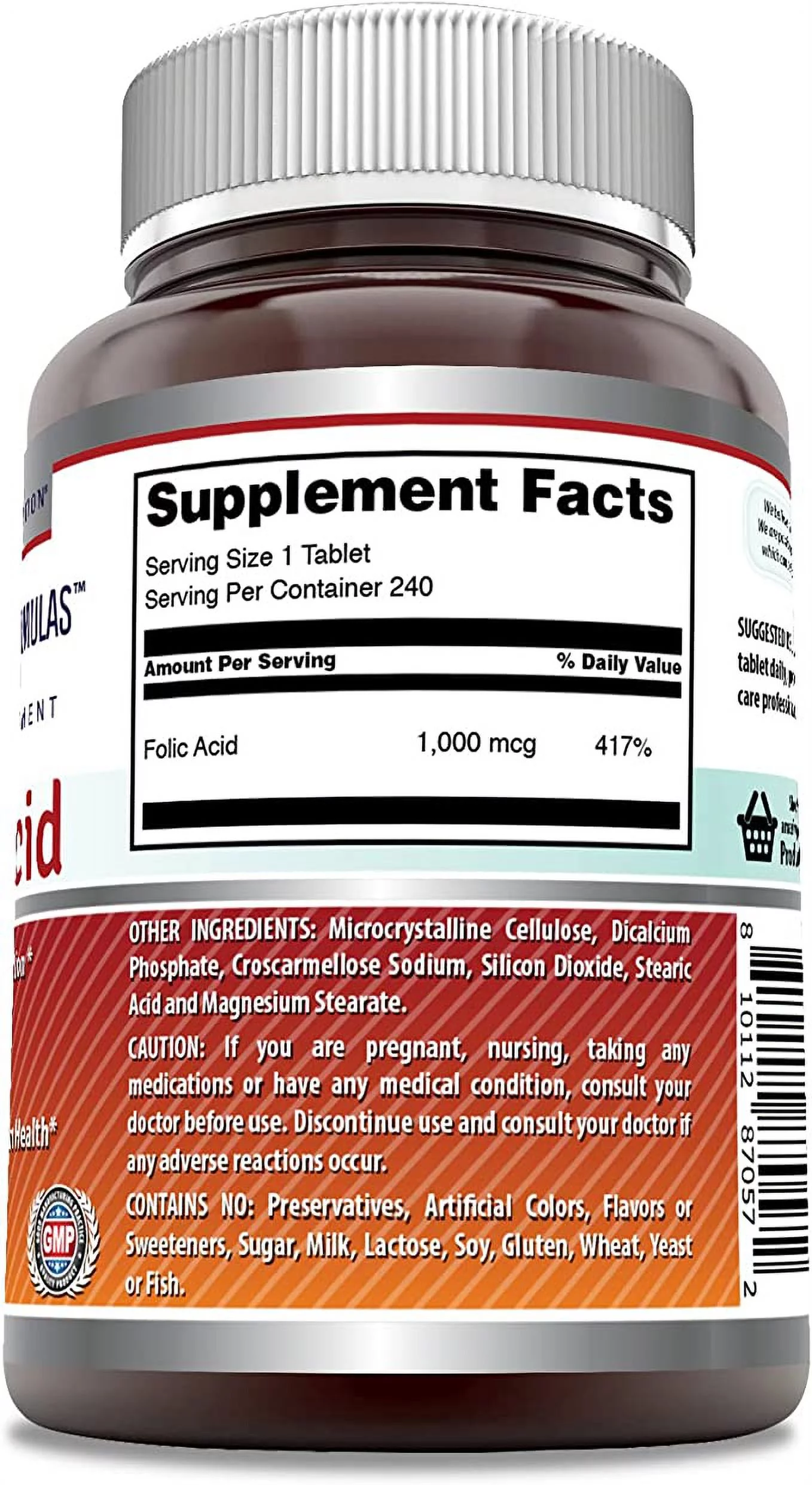 Amazing Formulas Folic Acid 1000 mcg (1 mg) 240 Tablets Supplement | Vitamin B9 | Non-GMO | Gluten Free | Made in USA | Pack of 3