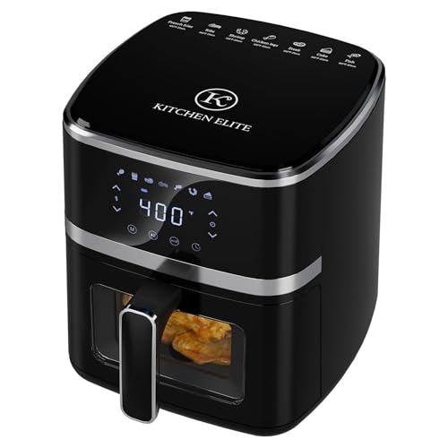 Digital Air Fryer Oven, Compact Cooker with 6 Presets and Nonstick Basket for Fast Cooking and Easy Cleanup, 5.28 Quart, Stainless Steel