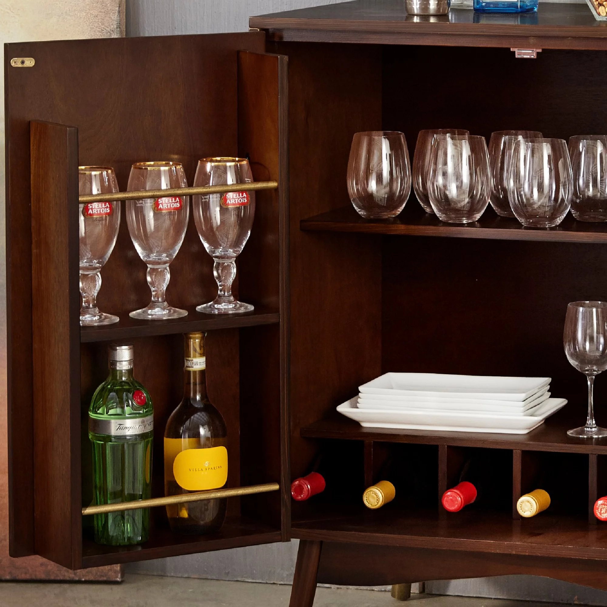 TMS Killian Mid-Century Modern Bar Cabinet, Walnut