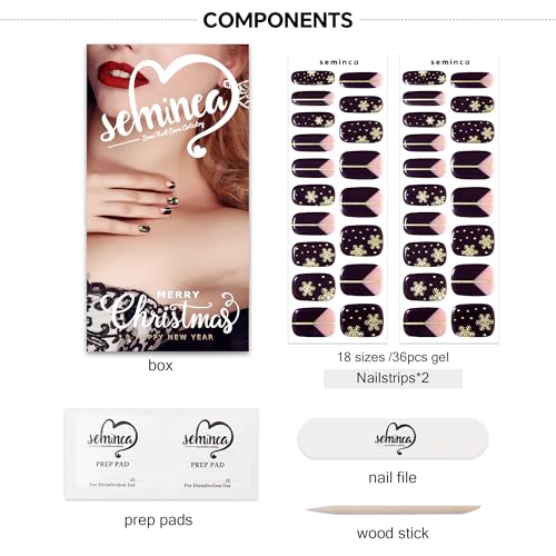 Semi Cured Gel Nail Strips-Easy Apply Christmas Gel Nail Stickers Holiday Semi Cured Manicure Strips with Sparkling Xmas Designs (Classic Yule)