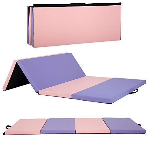 Gymnastics Tumbling Mats Portable Gymnastics Mat Foldable Tumbling Mat 4'x8/2'x6' PU Leather Exercise Mat Yoga Mat with Carrying Handles for home Workout outdoor Yoga Gymnastics