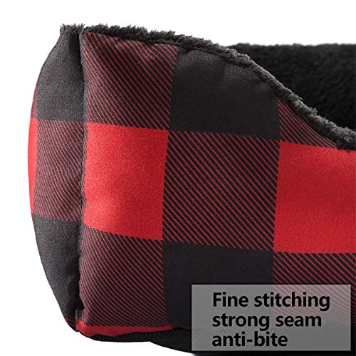 Hollypet Printed Flannel Rectangle Plush Dog Cat Bed Self-Warming Pet Bed, Christmas Red and Green Check