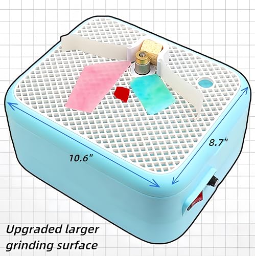 60W Stained Glass Grinder, Mini Glass Grinder Tool with Upgraded Large Workbench, Glass Art Grinding Machine with Protective Baffle & 1” Grinder Bit for Beginners (Blue)