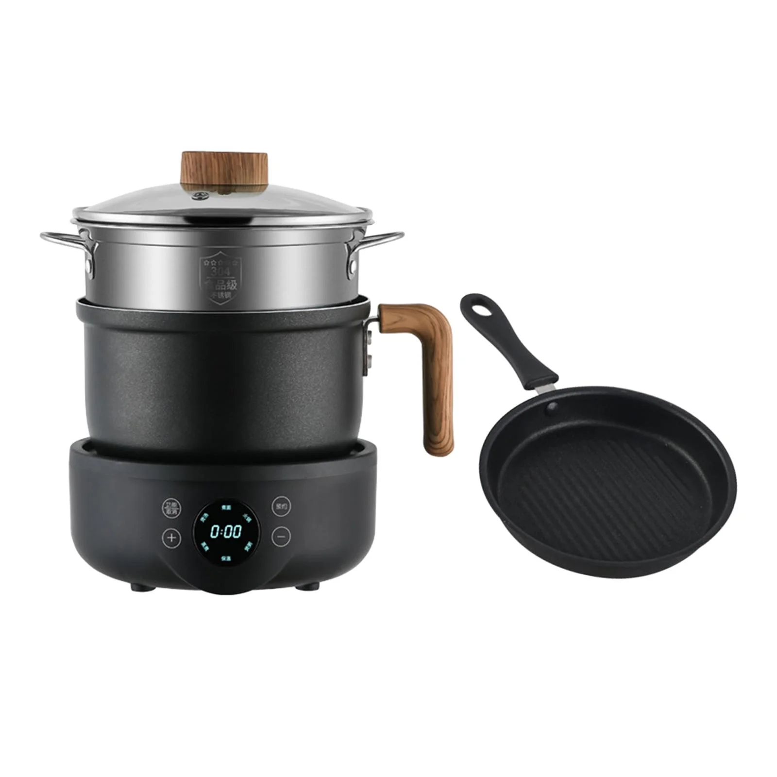 Electric Cooker Warmer Nonstick Overheating Protection with Wood Handle 600W