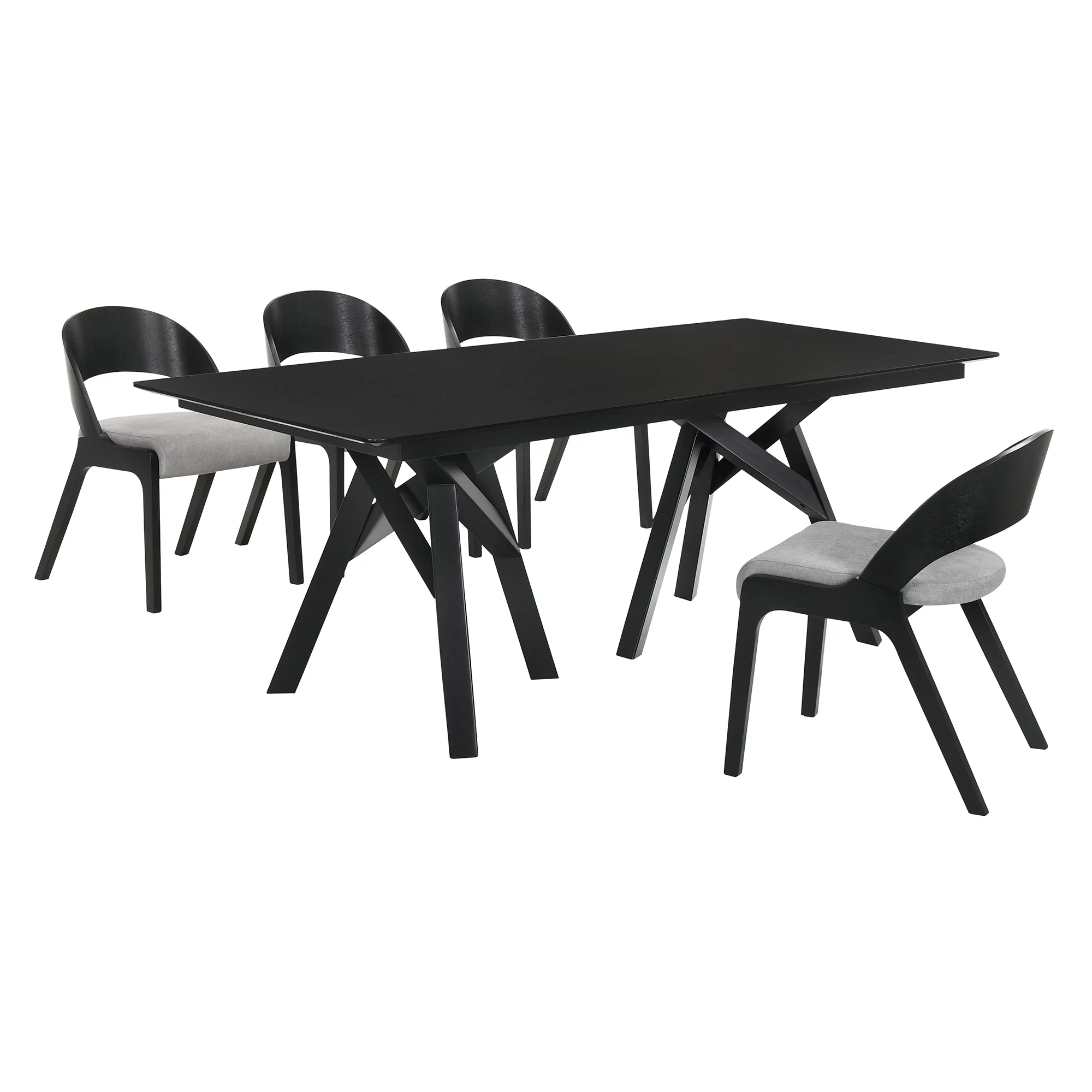 Armen Living Cortina Polly 5PC Wood Dining Table and Chair Set in Black/Gray