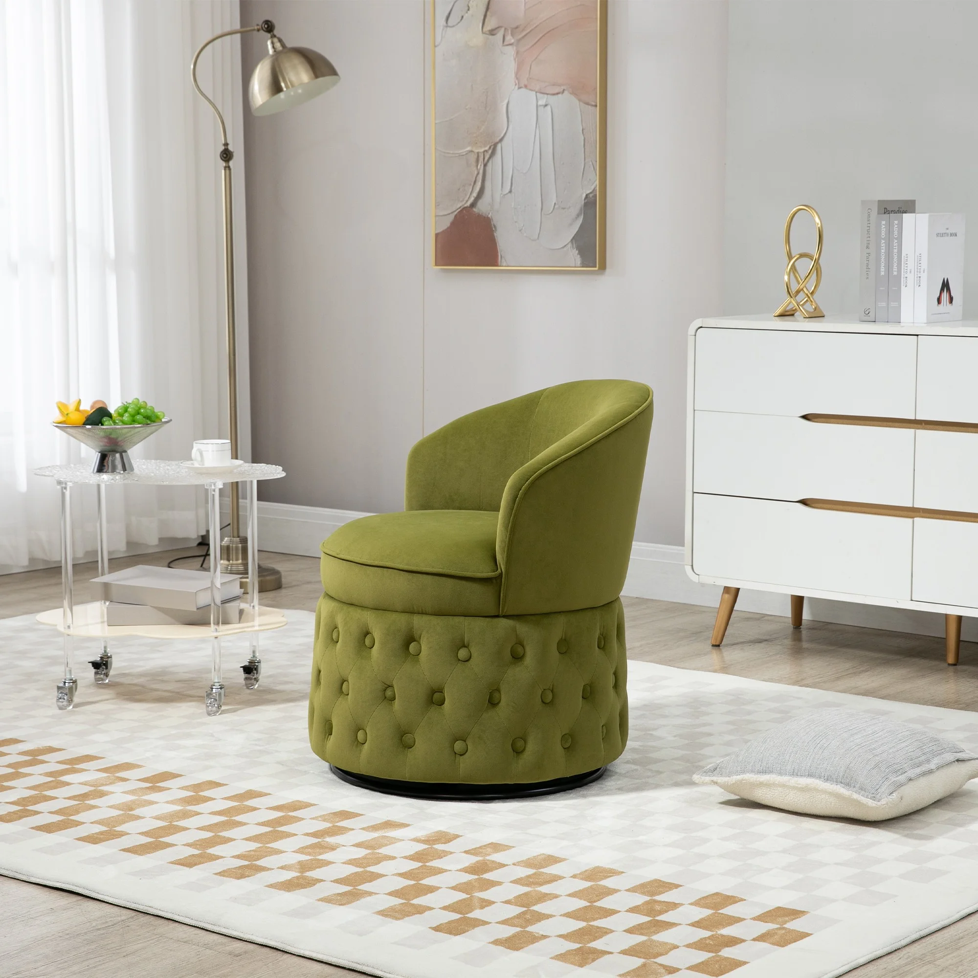 MYDENIMSKY 360 Degree Swivel Cuddle Barrel Accent Sofa Chairs, Round Armchairs with Wide Upholstered, Fluffy Velvet Fabric Chair for Living Room, Bedroom, Office, Waiting Rooms