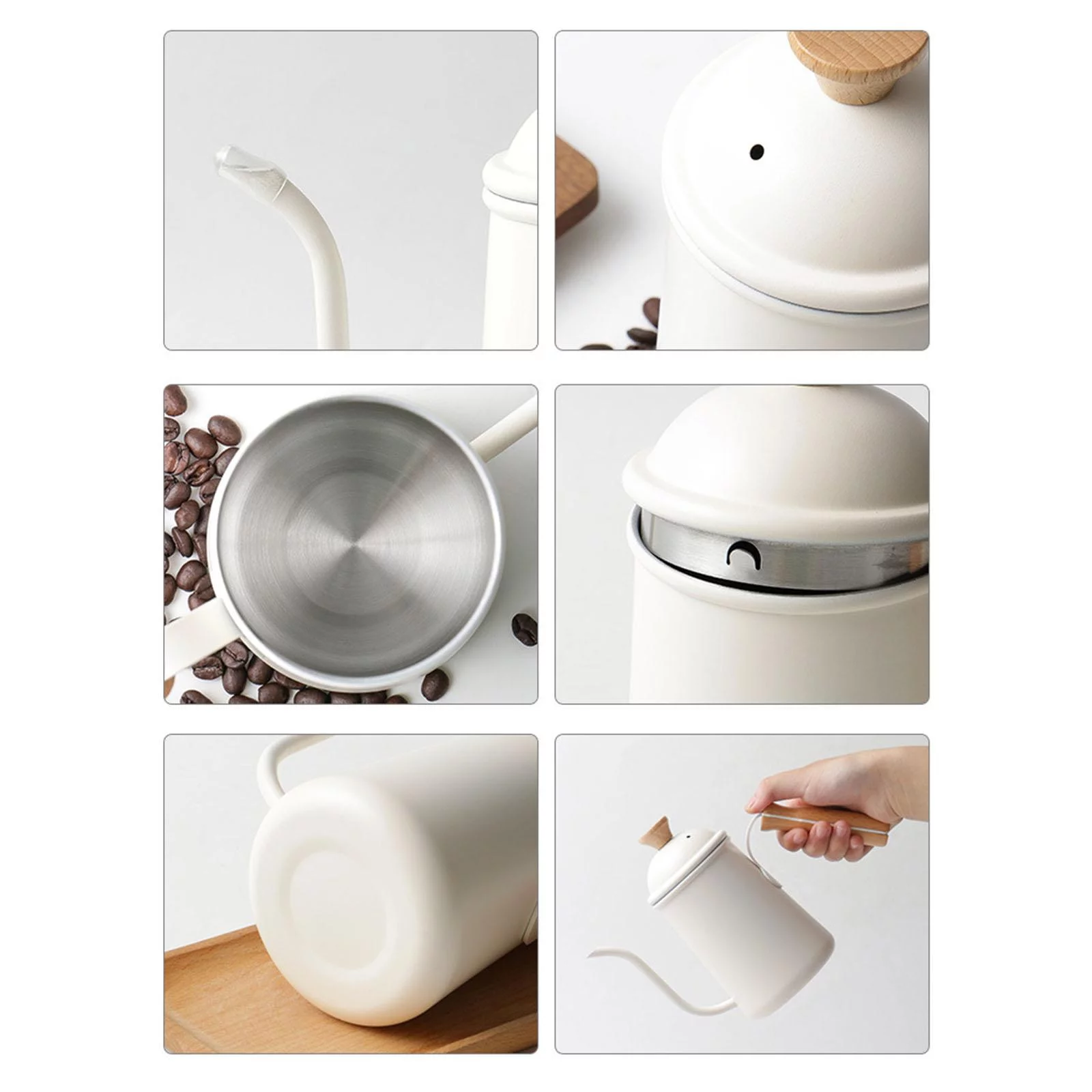 Stainless Steel Gooseneck Kettle Coffee Pot Hand Coffee Maker Drip Kettle Coffee Beige