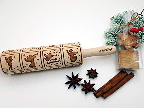 CHRISTMAS GIFTS EMBOSSING ROLLING PIN laser engraved with Christmas symbols CHRISTMAS GINGERBREAD COOKIES