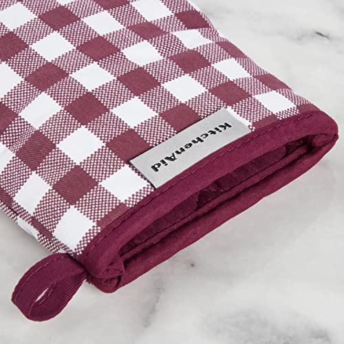 KitchenAid Gingham Cotton Mini Oven Mitt 2-Pack Set, Passion Red, 5.5