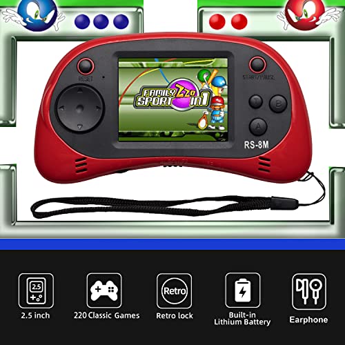 E-MODS GAMING Kids Handheld Games 16 Bit Retro Video Games Console with 220 HD Electronic Games - 2.5'' LCD Portable Travel Games Entertainment Gifts for Boys Girls Ages 4-12 (Lime Green)