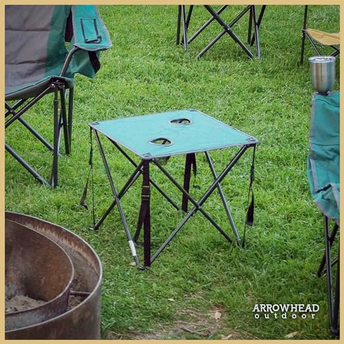 ARROWHEAD OUTDOOR 26” (66cm) Heavy-Duty Portable Camping Folding Table, 2 Cup Holders, Compact, Square, Carrying Case Included, Steel Frame, High-Grade 600D Canvas, USA-Based Support