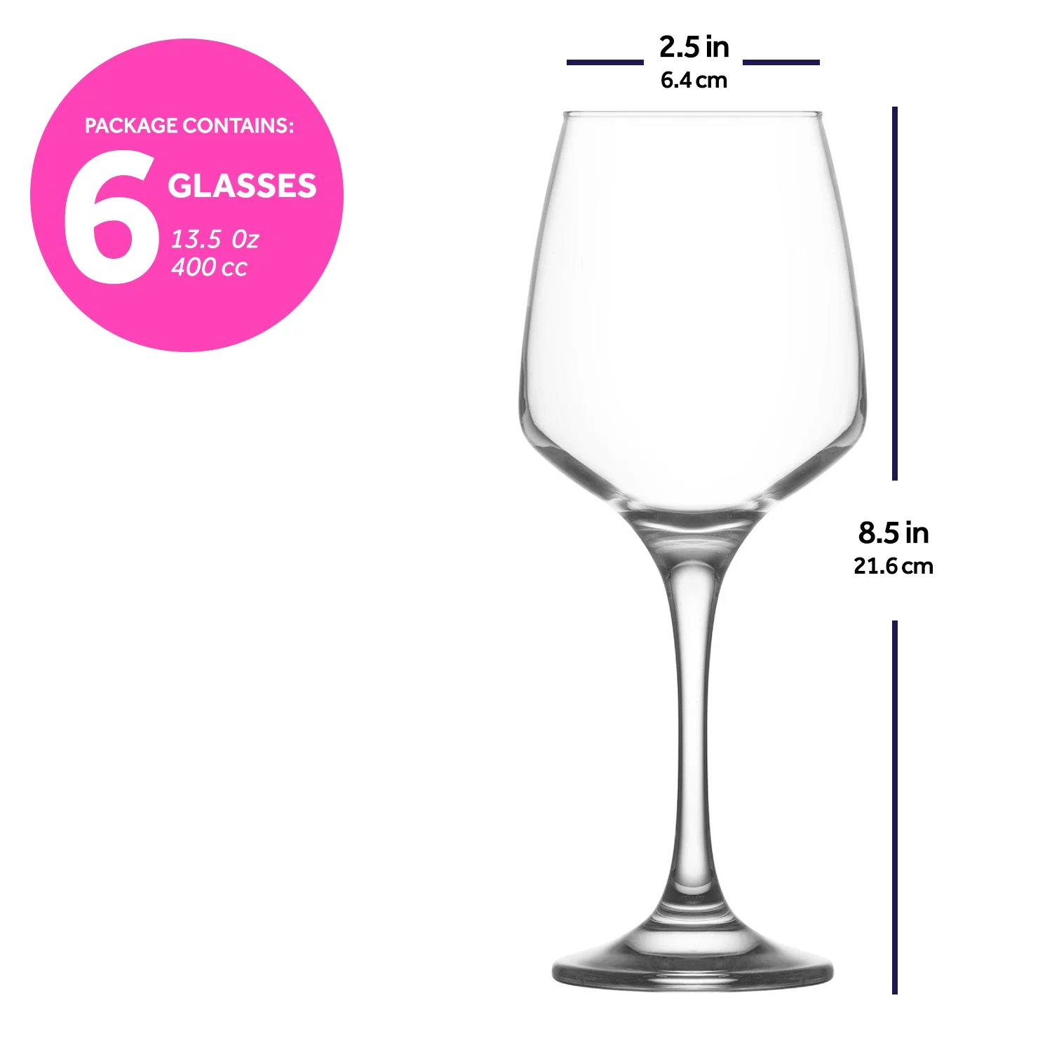 LAV Red Wine Glasses Set of 6 - Clear Wine Glasses with Stem 13.5 oz