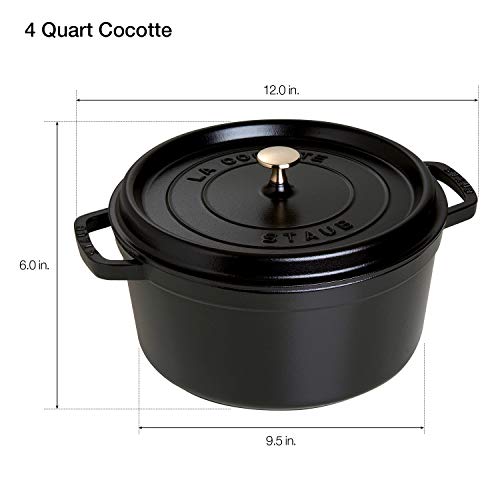 STAUB Cast Iron Dutch Oven 5.5-qt Round Cocotte, Made in France, Serves 5-6, Black Matte