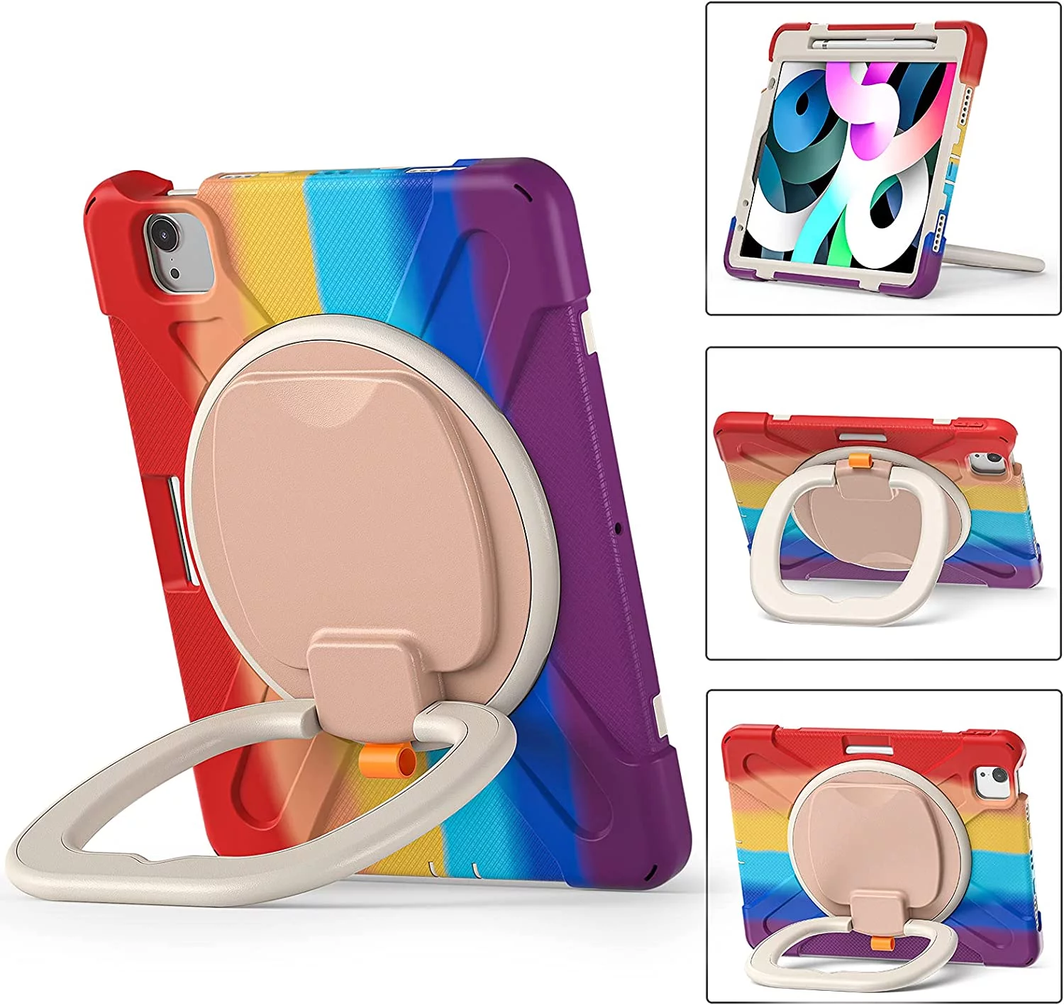 iPad Air4 2020/Air5 2022 Case iPad Pro11 case 4th/ 3rd / 2nd Generation 360°Rotatable Stand Shoulder Strap Pencil Holder Heavy Duty Shockproof Silicone Protective Case