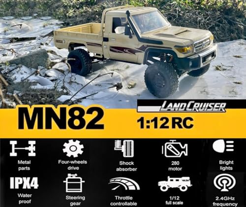 RC Rock Crawler 4x4 RC Truck Toyota LC79 1/12 Remote Control Truck, MN82 RC Crawler Off Road Pickup 2.4G All Terrain 280 Motor Proportional Throttle Steering RTR Hobby Toy Adult