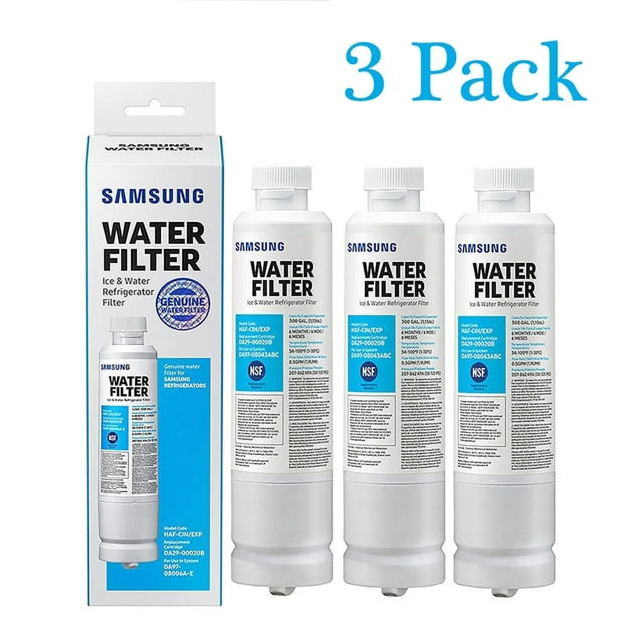 DA29-00020B HAF-CIN/EXP Refrigerator Water Filter, Compatible with Samsung Refrigerator Water Filter (Pack of 3)