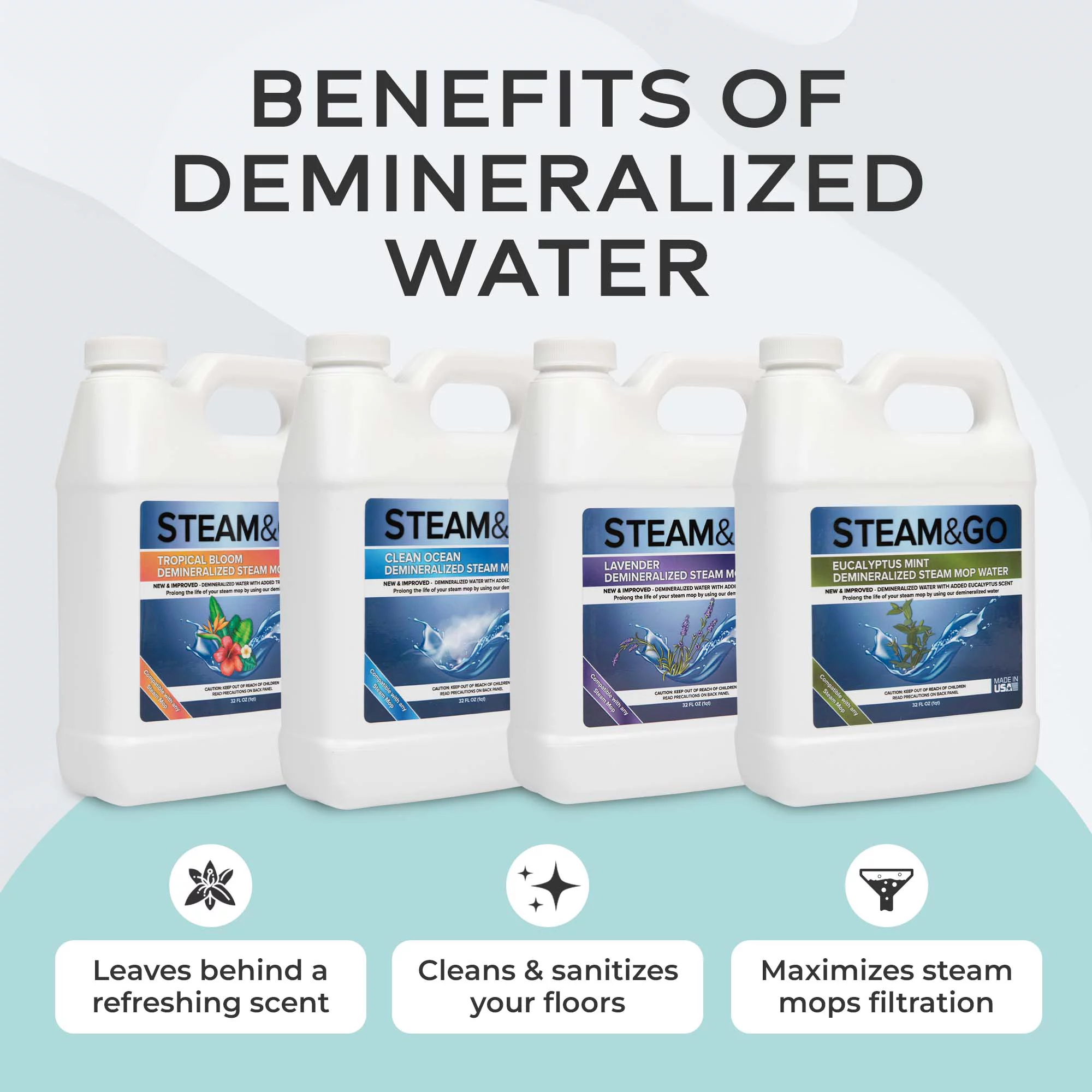 Steam and Go - Bundle of 4 Demineralized Water - Ocean, Lavender, Tropical , Eucalyptus