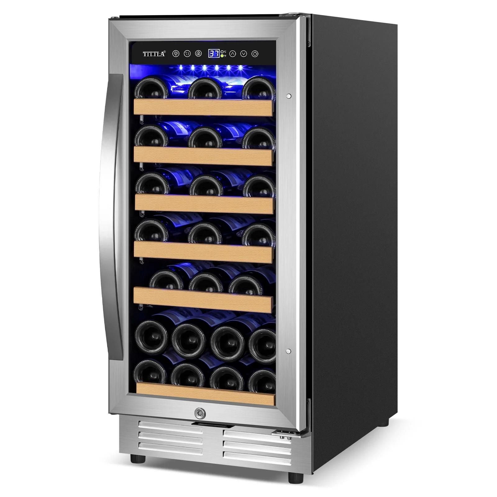 Tittla 15 inch Wine Refrigerators,30 Bottle Freestanding & Built-in Wine Cooler- Stainless Steel for Home Bar, Apartment, Condo
