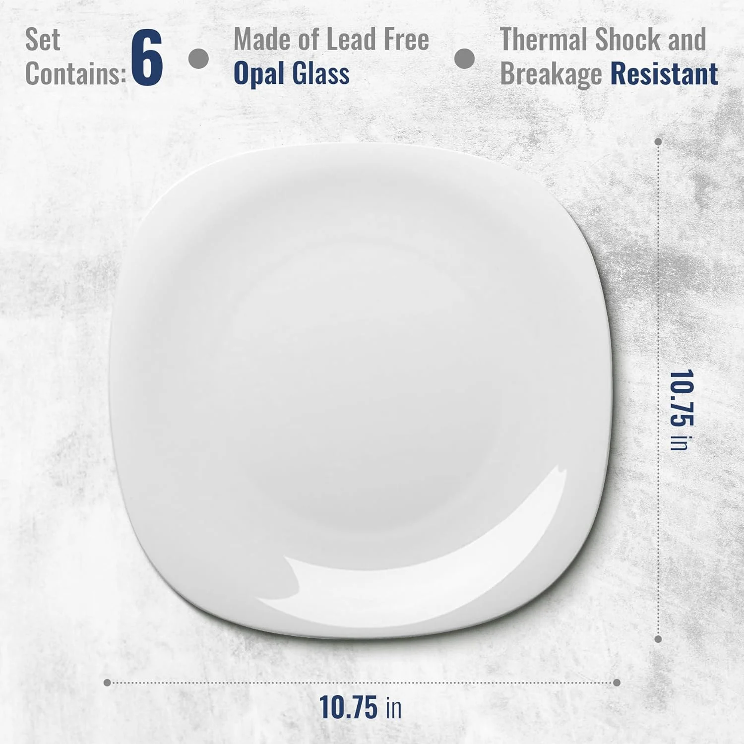 Parma Set Of 6 Dinner Plates, 10.75 Inch Tempered Opal Glass, Clean White, & Curved Design, Dishwasher Safe, Made In Spain.