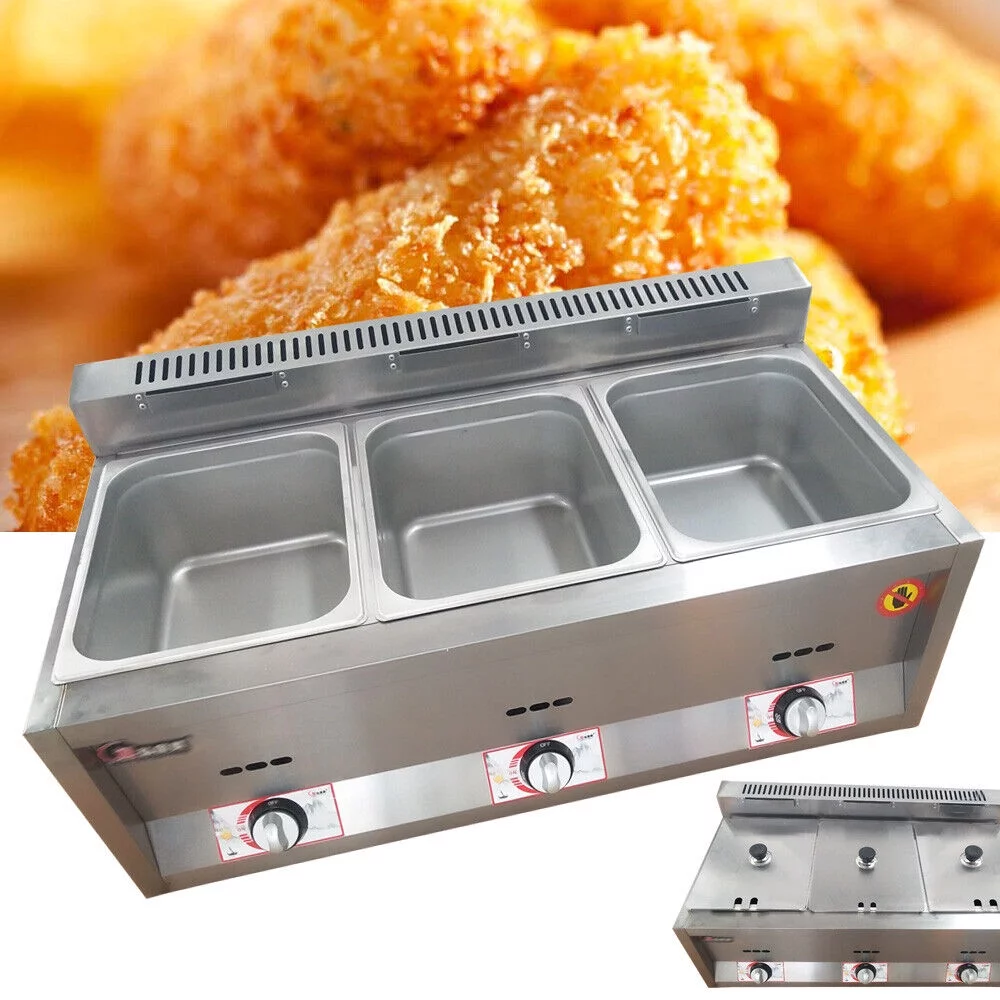 18L Propane NG Gas Fryer Catering Warmer Steam Table Buffet Restaurant 3 Pan
