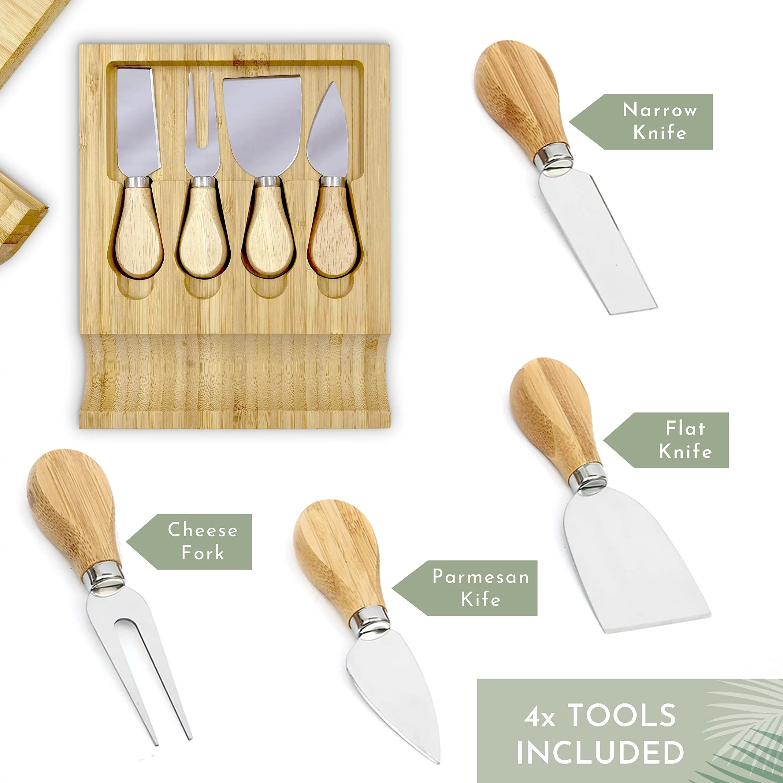 Palm Naki Bamboo Cheese Board and Knife Set - Charcuterie Board with Knife, 13 Large Charcuterie Platter and Serving Tray, Housewarming Gift, Wedding and Anniversary Gift