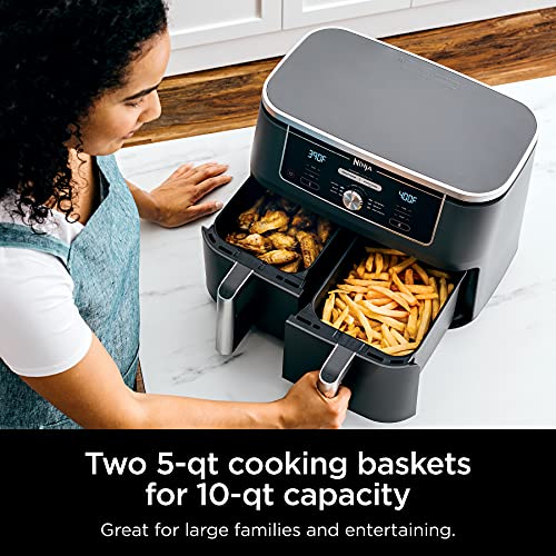 Ninja Foodi 10QT 6-in-1 DualZone Smart XL Air Fryer, 2 Independent 5QT Baskets, Smart Cook Thermometer, Match Cook, Smart Finish, Air Fry, Roast, Bake, Dehydrate, Reheat, Grey, DZ550