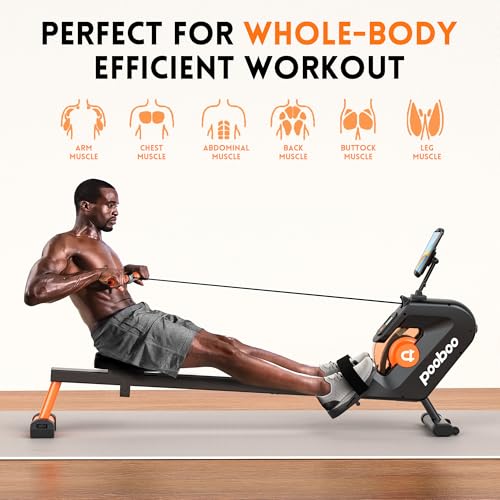 pooboo Rowing Machine, Max 350 LBS Magnetic Rower with LCD Monitor, Tablet Holder, Upgraded Rowing Machines for Home use
