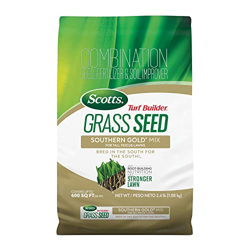 Scotts Turf Builder Thick'R Lawn Southern Gold Blend for Tall Fescue Lawns, Grass Seed, Fertilizer, and Soil Improver, 40 lbs.