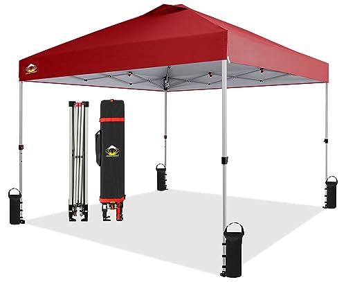 CROWN SHADES 10x10 Pop Up Canopy - Beach Tent with One Push Setup - Easy Outdoor Sun Shade for Events, Parties, Camping - Gazebo with STO-N-Go Cover Bag, Silver Coated Top, White