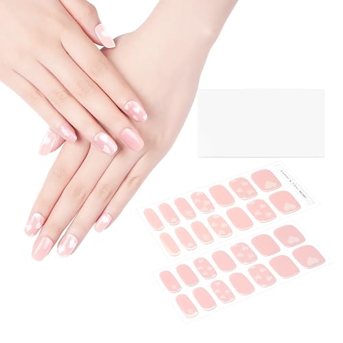 DANNI & TONI Semi Cured Gel Nail Strips Christmas Santa Claus Snowflakes Cat Eye Gel Nail Wraps 28 Stickers | Mistletoe Meow