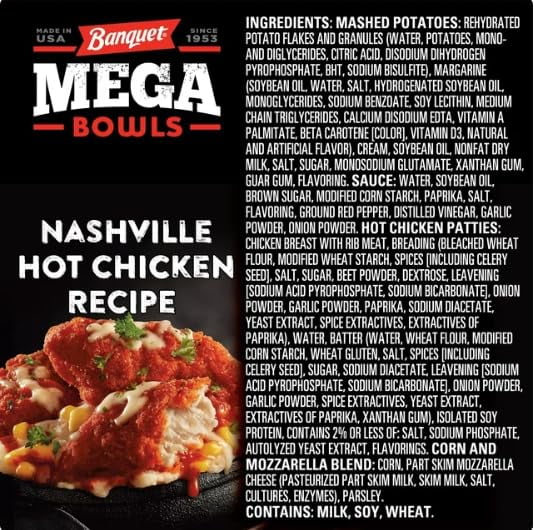 Banquet Mega Bowls Nashville Hot Fried Chicken Frozen Meal, 13 oz - Pack of 8