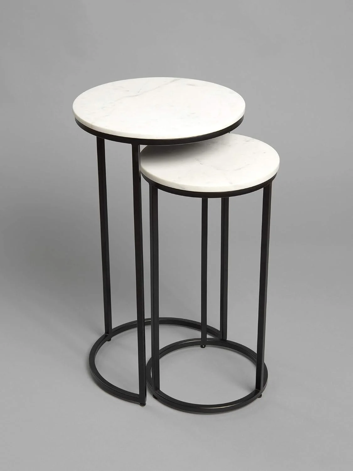TJUNBOLIFE Ellery Marble Nesting Tables - Whtie & Black - 15½\u201C L x 15½\u201C W x 28\u201D H