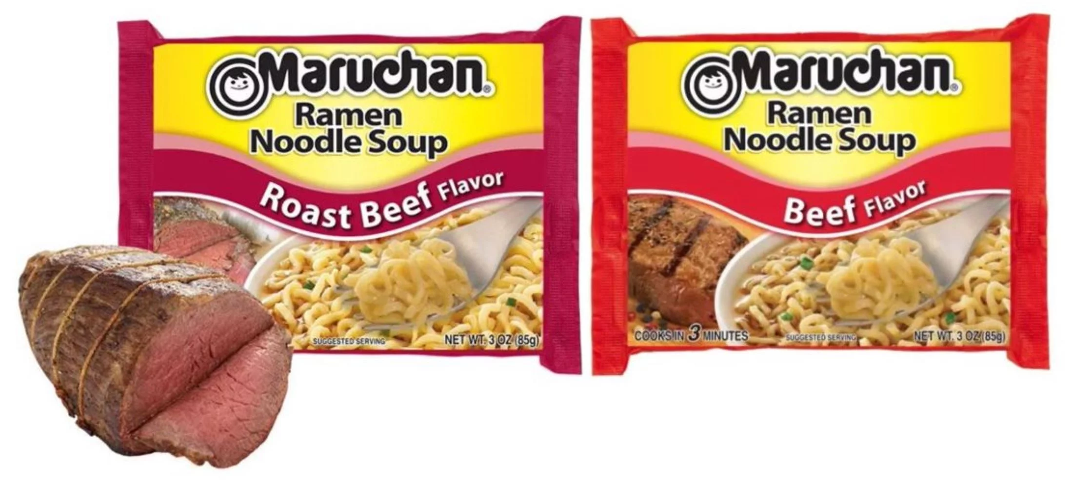 Maruchan, Ramen Beef and Roast Beef Noodles Variety Pack Soup, 3 Oz, 48 Ct