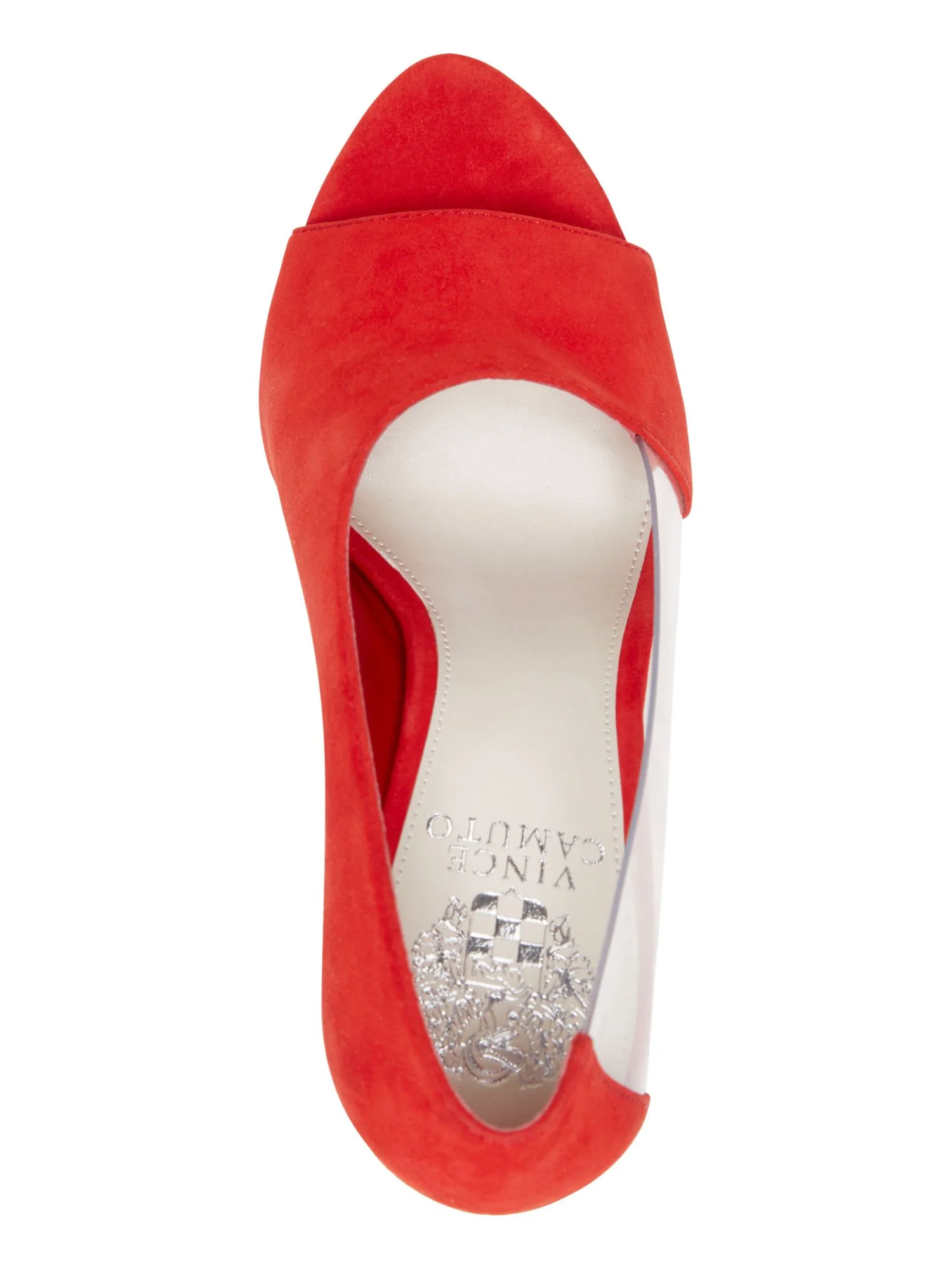 VINCE CAMUTO Womens Red Transparent Panel Padded Rivestan Open Toe Stiletto Slip On Leather Dress Pumps Shoes 7.5 M
