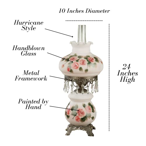 Touch of Class Abigail Hurricane Style Parlor Table Lamp - Antique Victorian Aesthetic - Painted by Hand - Floral Designs - Vintage Lighting for Bedroom, Living Room, Office Desk, Hotel and Bedside