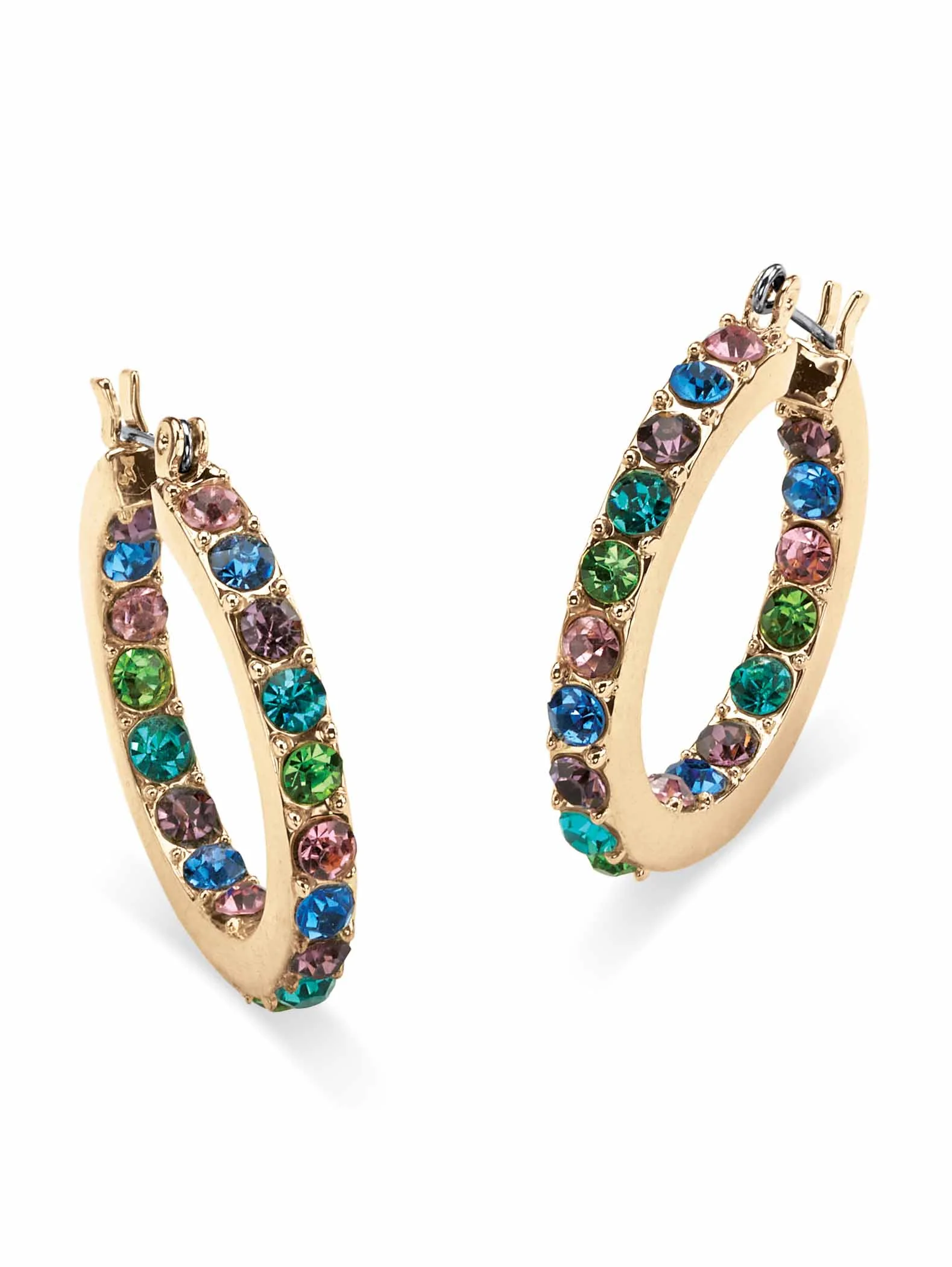 PalmBeach Jewelry Round Multicolor Crystal Inside-Out Hoop Earrings in Yellow Goldtone