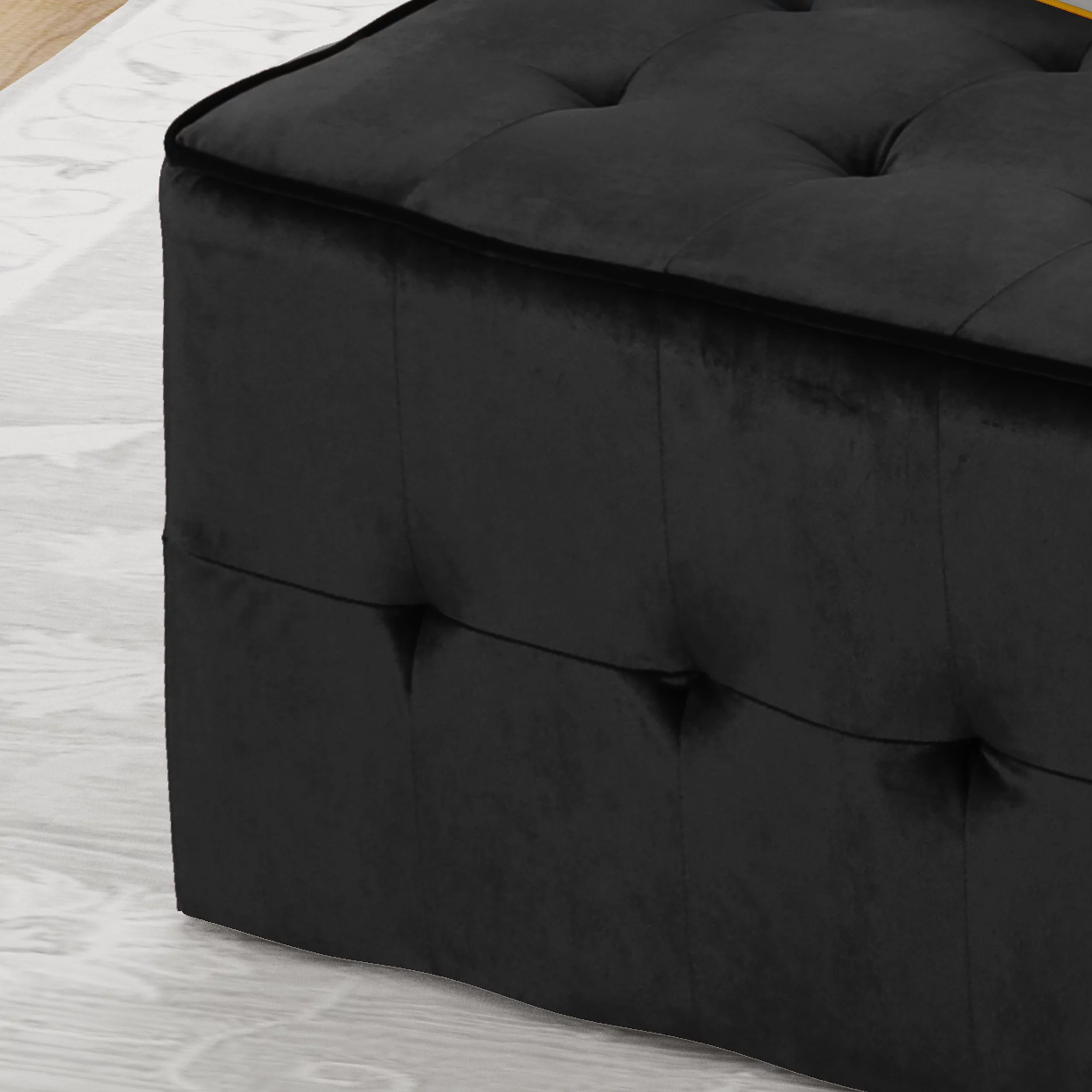 Noble House Jerry Glam Tufted Velvet Ottoman, Black