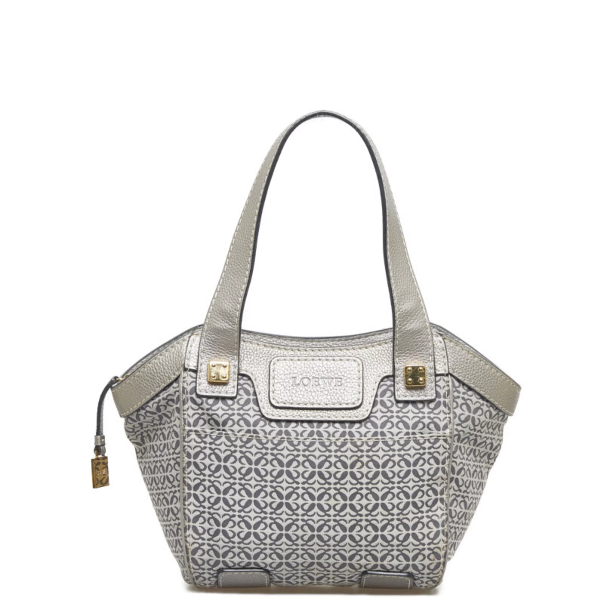 Pre-Owned Loewe Anagram Handbag Tote Bag Gray Silver Canvas Leather Women's LOEWE (Fair)