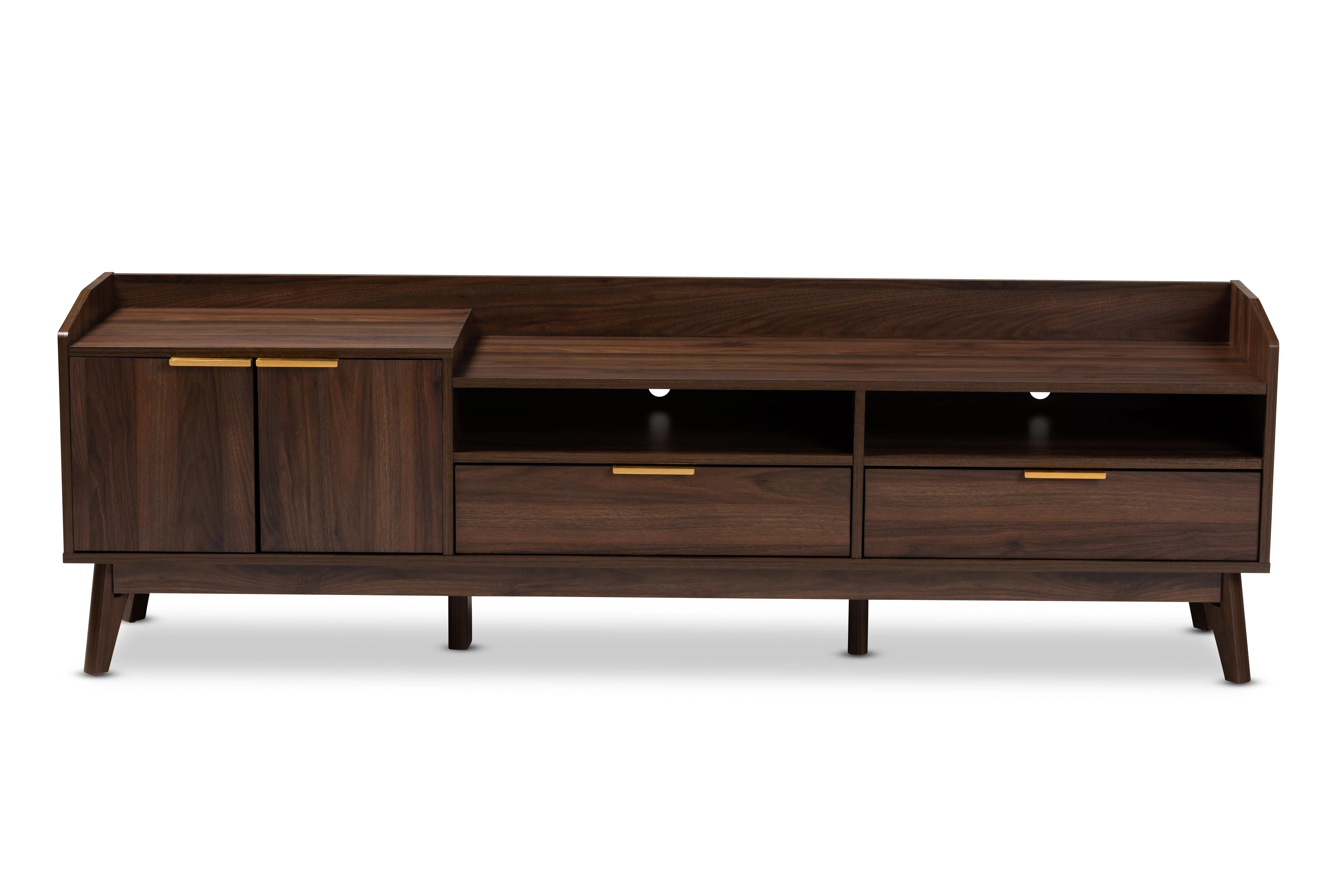 Baxton Studio Lena Mid-Century Modern Walnut Brown Finished 2-Drawer Wood TV Stand