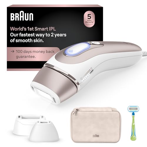 Braun IPL Skin i·Expert, at Home Laser Hair Removal, Holiday Gifts for Women and Men with Free App, Vanity Case, Venus Razor, 3 Smart Heads, PL7243