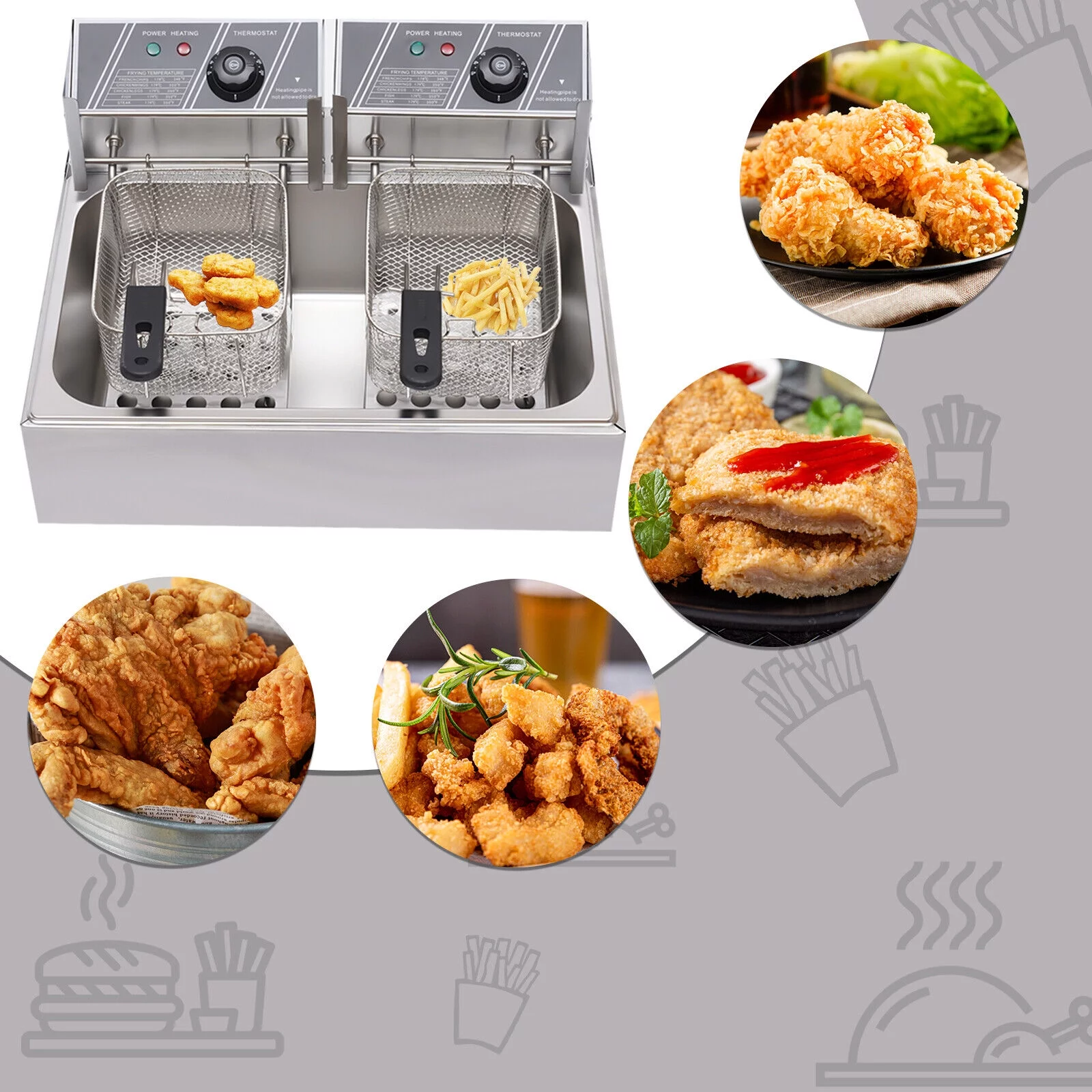 12L Commercial Electric Deep Fryer Cooking Machine Restaurant Fry Basket Stainless Steel 5000W
