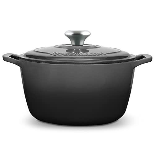 Signature Enameled Cast Iron Dutch Oven, Non-Stick Serving Pot with Tight Fitting Lid for Perfect Roasting, Baking, Sauteing, and Bread Making | 5.5Q (5.2L) - Oyster Grey
