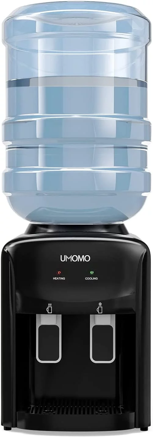 UMOMO Top Loading Water Cooler Dispenser, Countertop Water Cooler Dispenser for Home and Office Use, Holds 3 or 5 Gallon Bottle, Hot & Cold Water, Anti-Scalding Design,Black(Water Bottle NOT Included)